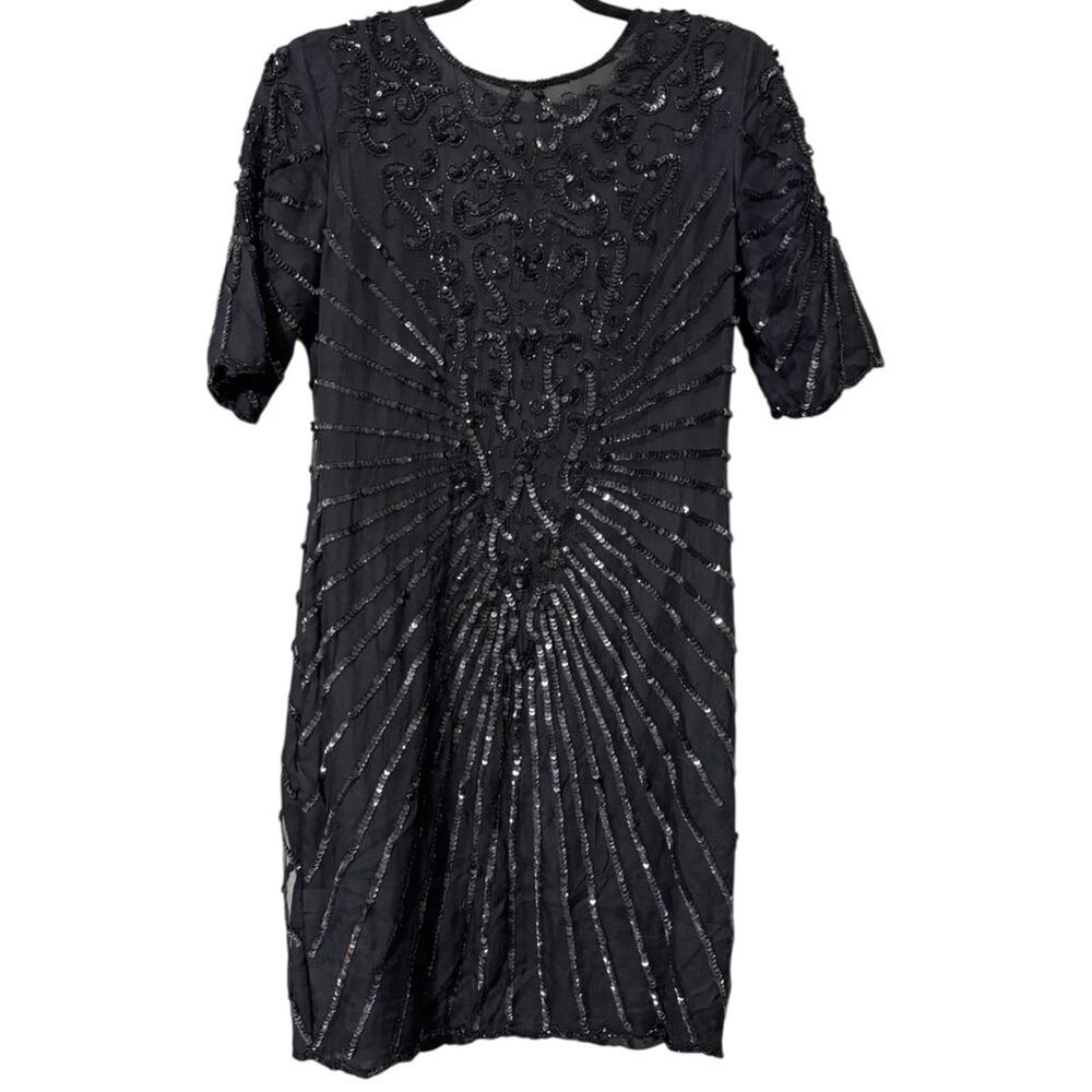 Vintage Styleworks silk black sequins evening party dress 80s retro size 6
